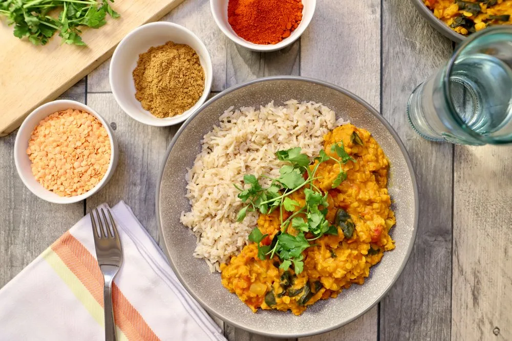 Red lentil dal with rice