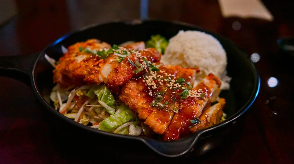 Soy-glazed salmon & greens